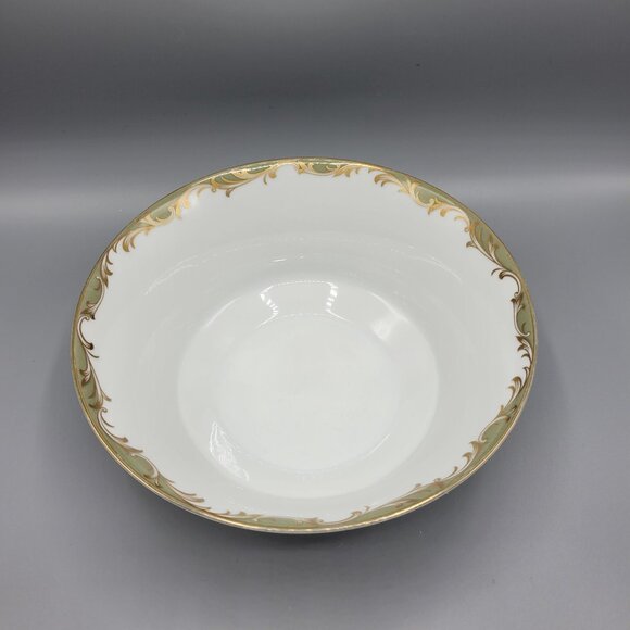 Vintage Sango China Chateau 3627 Rimmed Serving Bowl Gold Green Scrolls 9" Japan - Picture 8 of 8